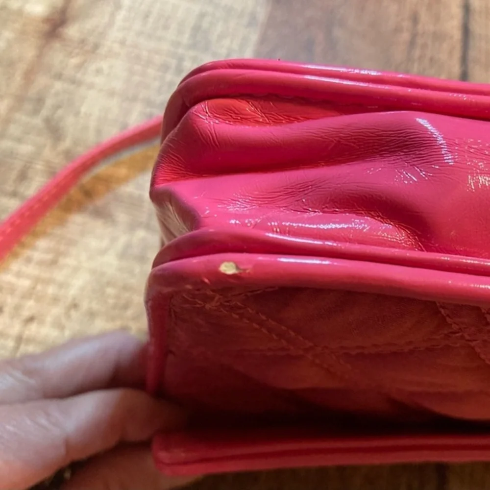 Y2K The‎ Limited Hot Pink Quilted Satin Patent Shoulder Bag Clutch on Chain